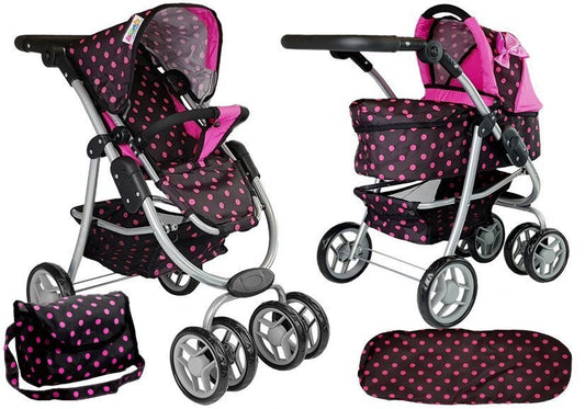 Carrinho boneca 2 em 1 preto rosa