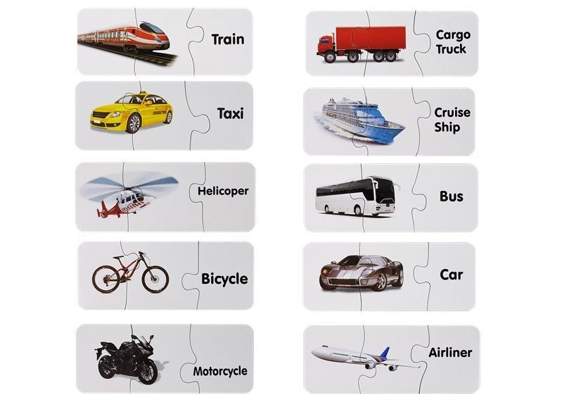 Puzzle educativo transportes 10 ligações