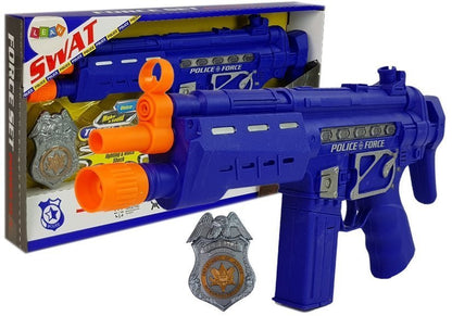 Polícia arma azul distintivo som luz 37 cm