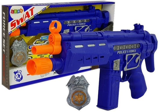 Polícia arma azul distintivo som luz 37 cm