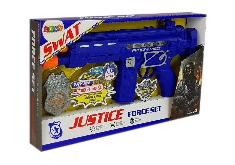 Polícia arma azul distintivo som luz 37 cm