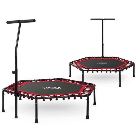 Trampolim fitness Ø127 cm com pega ajustável preto vermelho