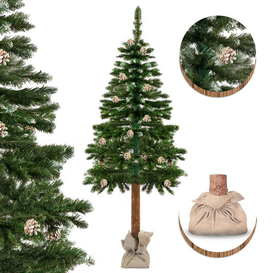 Árvore de Natal artificial 180 cm com tronco natural e pinhas