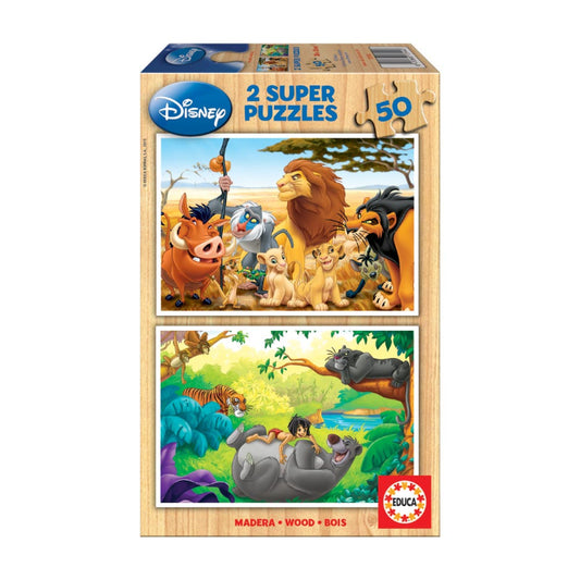 2x Super Puzzle 50 Madeira Disney Animais