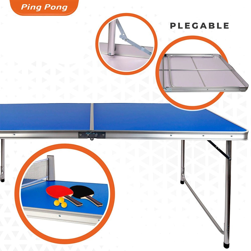 Mesa dobrável de Ping Pong 120 x 60 x 70 cm com raquetes e bolas
