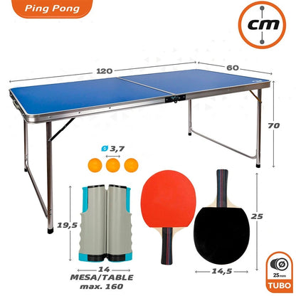 Mesa dobrável de Ping Pong 120 x 60 x 70 cm com raquetes e bolas