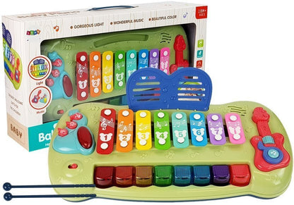 Piano de cauda para bebé com pratos, teclas iluminadas e música
