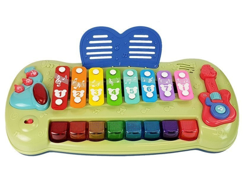 Piano de cauda para bebé com pratos, teclas iluminadas e música