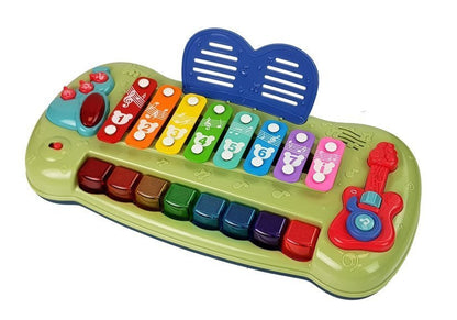 Piano de cauda para bebé com pratos, teclas iluminadas e música
