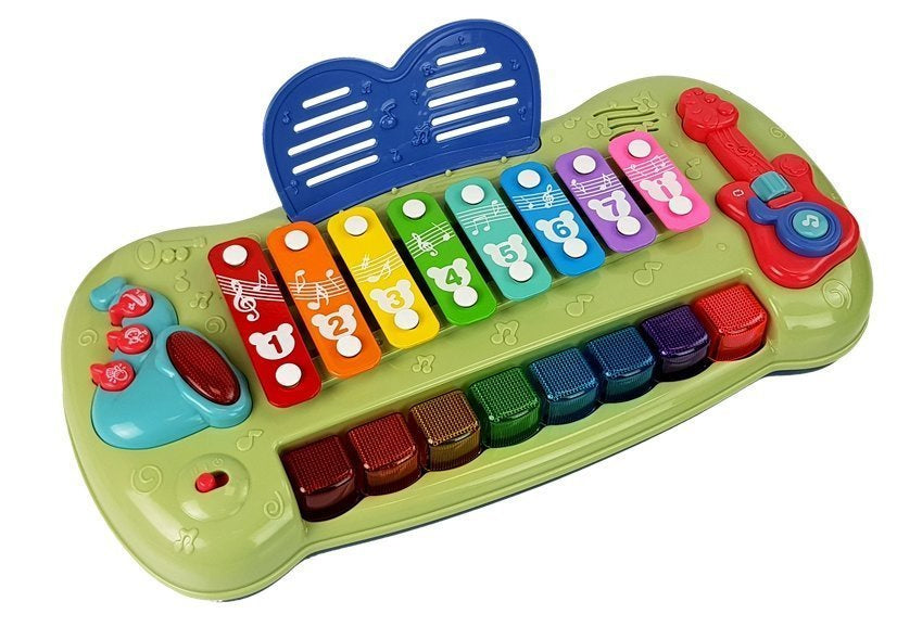 Piano de cauda para bebé com pratos, teclas iluminadas e música