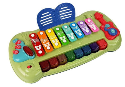 Piano de cauda para bebé com pratos, teclas iluminadas e música