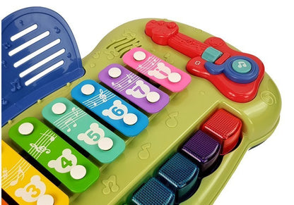 Piano de cauda para bebé com pratos, teclas iluminadas e música