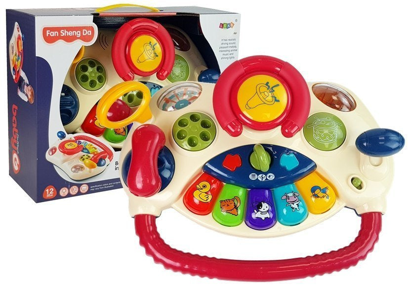 Volante interativo para bebé com piano, sons de animais e telefone