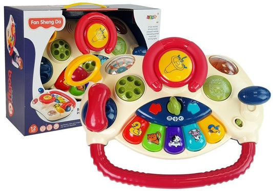Volante interativo para bebé com piano, sons de animais e telefone