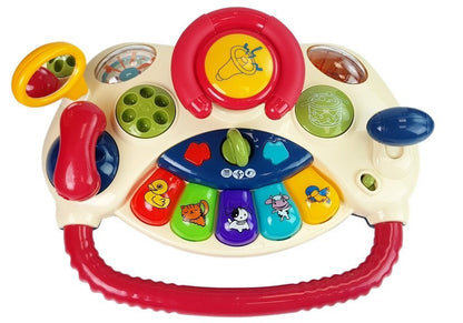Volante interativo para bebé com piano, sons de animais e telefone
