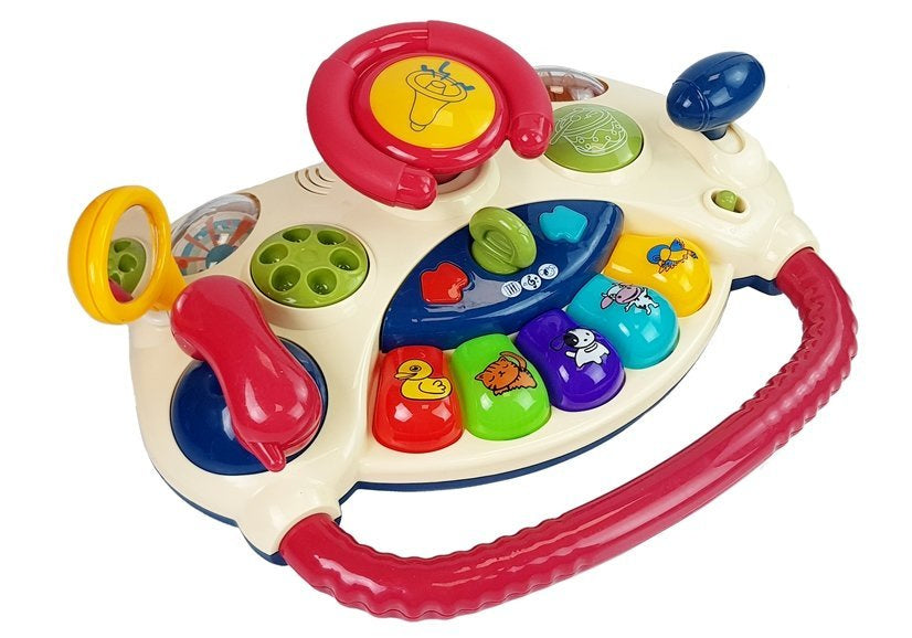Volante interativo para bebé com piano, sons de animais e telefone