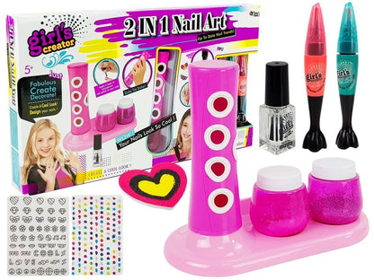 Conjunto manicure com dispensador verniz glitter e autocolantes coloridos