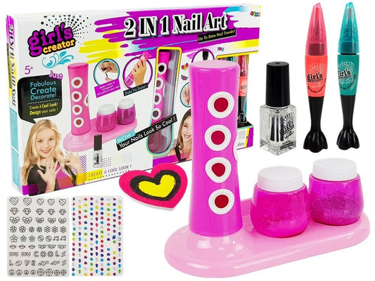 Conjunto manicure com dispensador verniz glitter e autocolantes coloridos