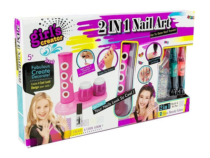 Conjunto manicure com dispensador verniz glitter e autocolantes coloridos