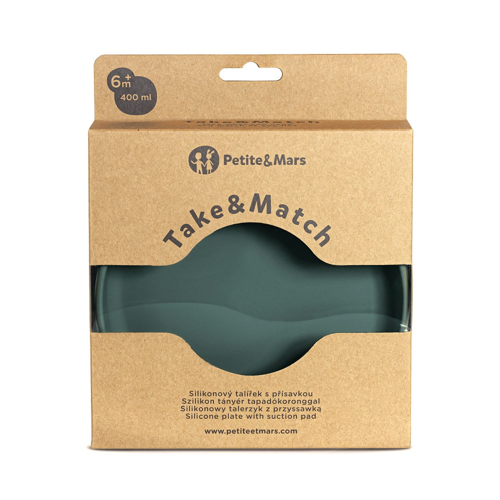 Prato de silicone com ventosa Petite&Mars Take&Match Misty Green