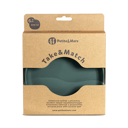 Prato de silicone com ventosa Petite&Mars Take&Match Misty Green