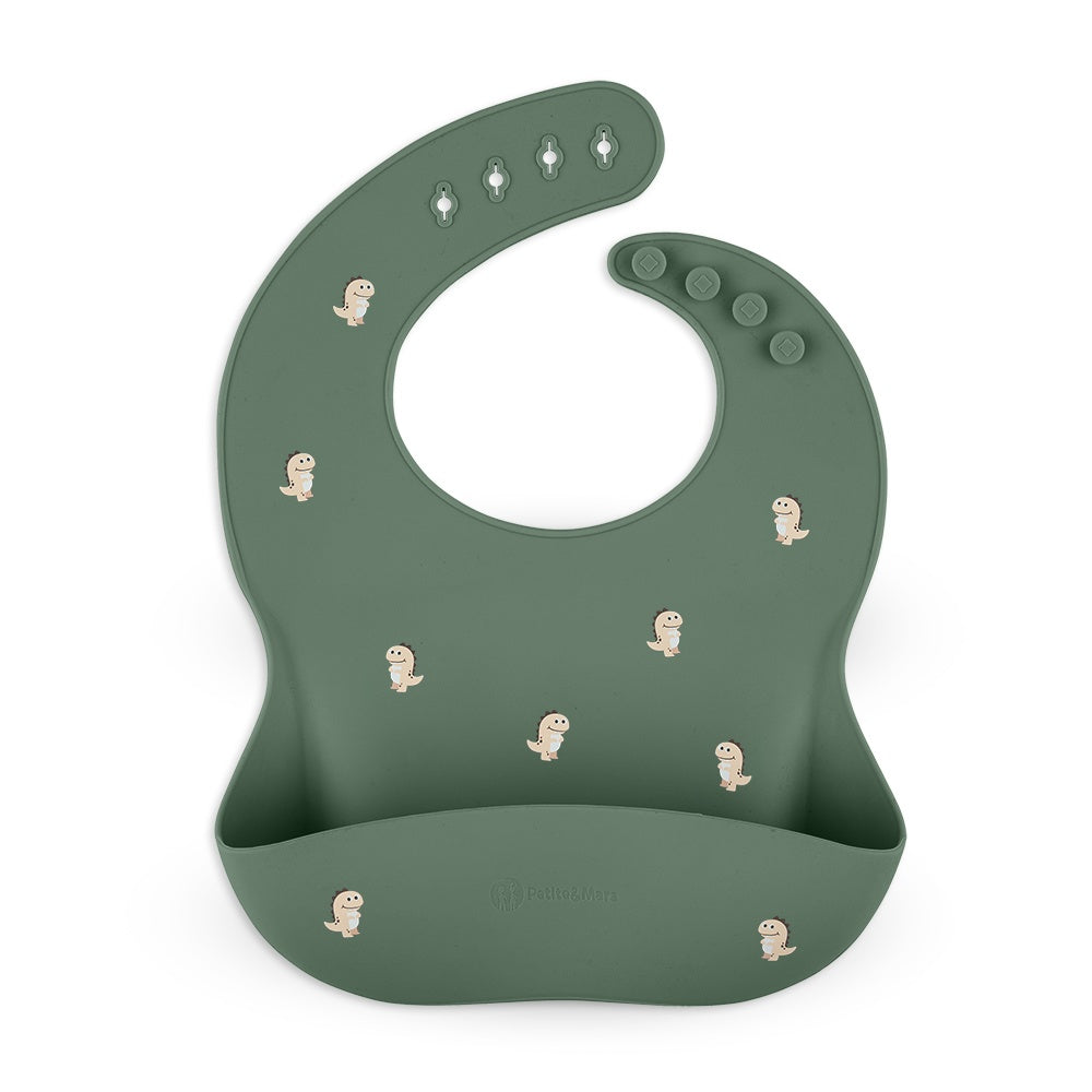 Babete de silicone Petite&Mars Take&Match Green Dinos