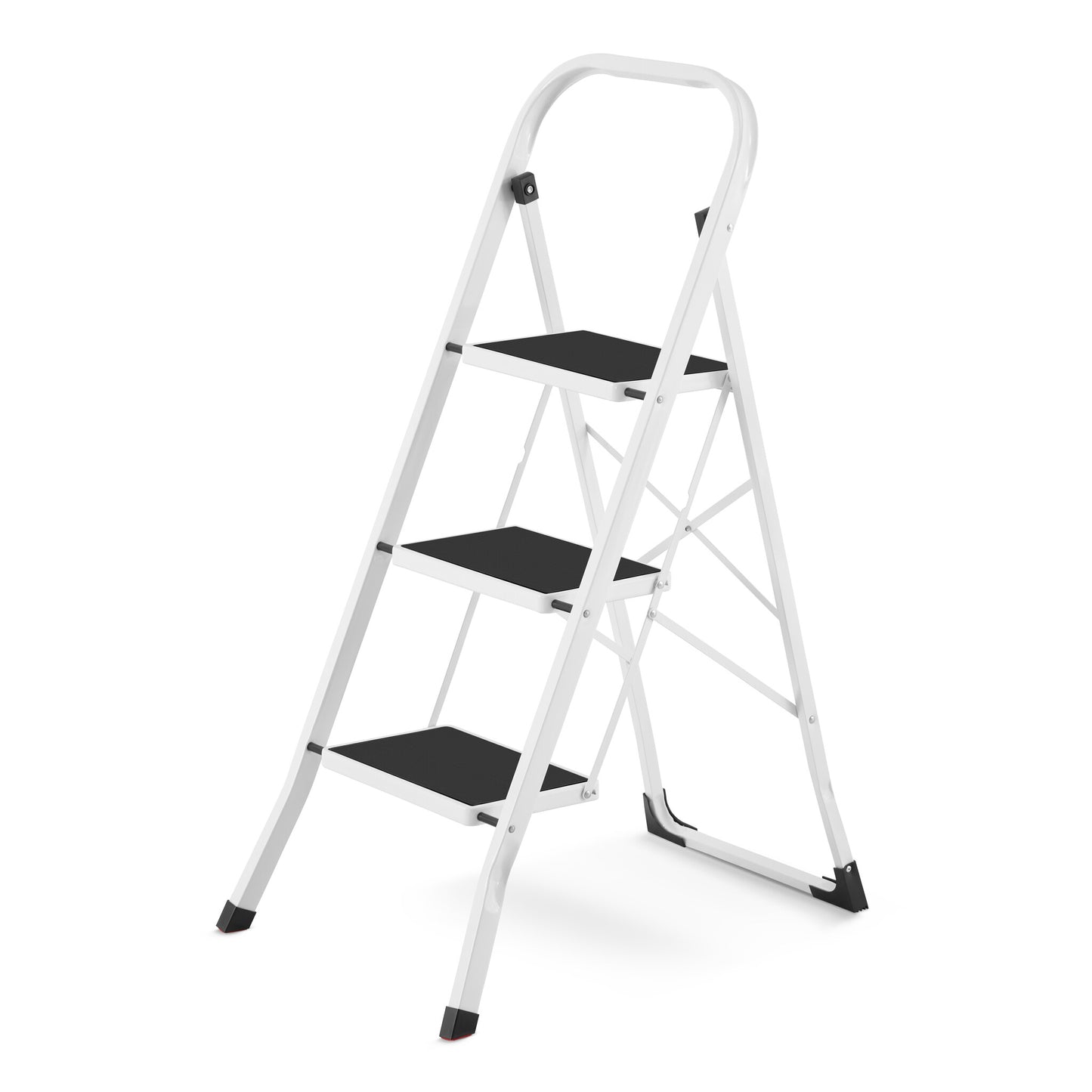 Escadote doméstico 3 degraus aço dobrável branco