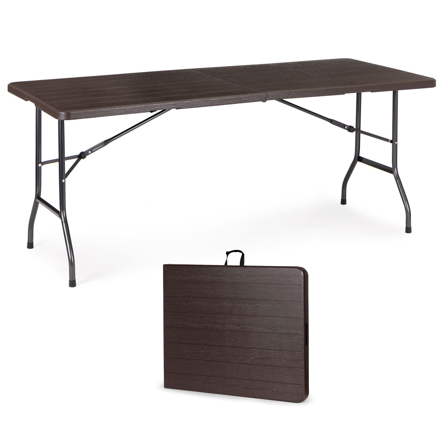 Mesa dobrável campismo 179x74 cm efeito madeira castanho