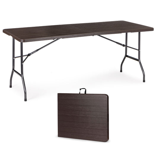 Mesa dobrável campismo 179x74 cm efeito madeira castanho