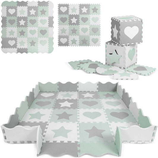 Tapete puzzle para bebé 150 x 150 cm cinza e menta