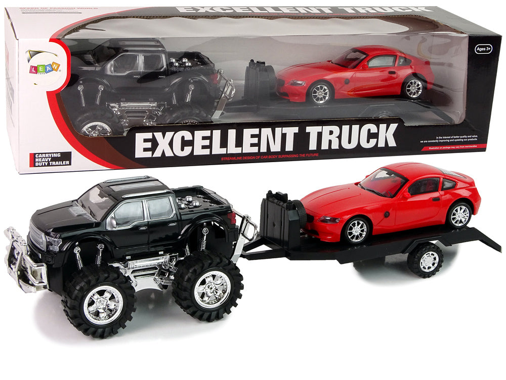Conjunto veículos monster truck preto caravana branca 58 cm