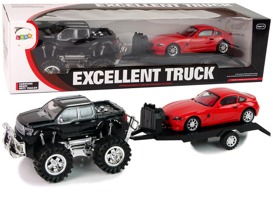 Conjunto veículos monster truck preto caravana branca 58 cm