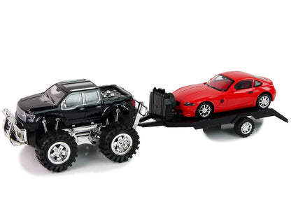Conjunto veículos monster truck preto caravana branca 58 cm
