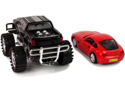 Conjunto veículos monster truck preto caravana branca 58 cm