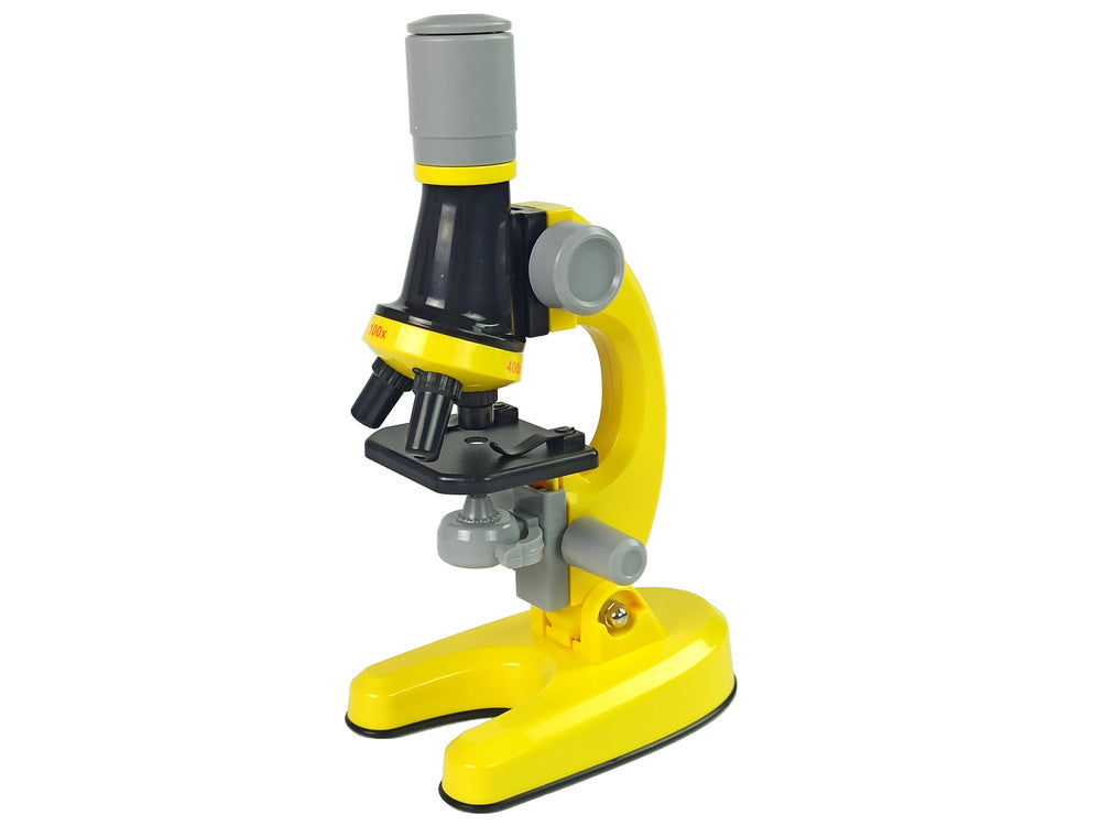 Microscópio científico educativo amarelo 100x 400x 1200x