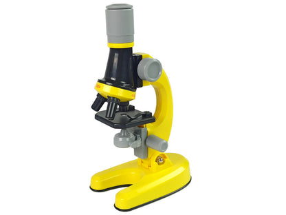 Microscópio científico educativo amarelo 100x 400x 1200x
