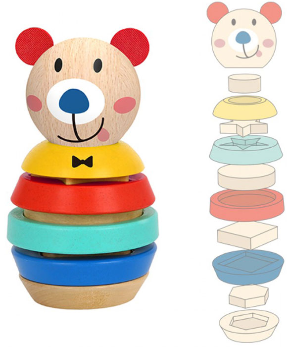 Torre  de 11 peças empilháveis em madeira Tooky Toy