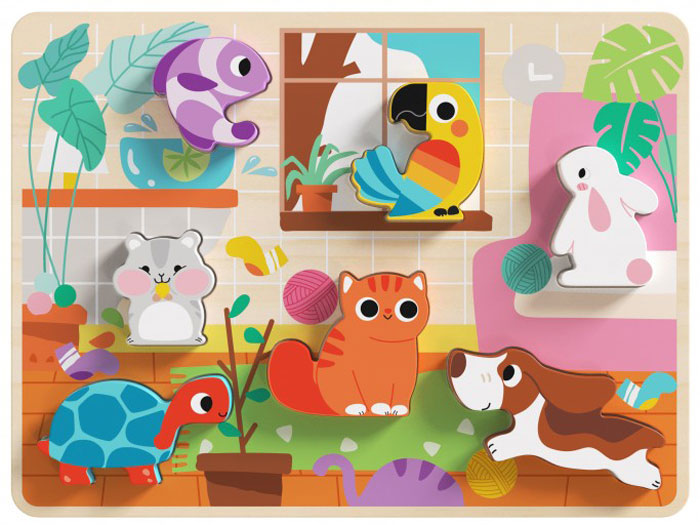 Puzzle animais estimação 8 peças em madeira Tooky Toy