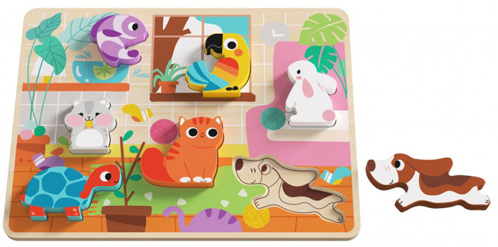 Puzzle animais estimação 8 peças em madeira Tooky Toy