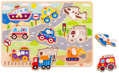 Puzzle Veículos 10 peças em madeira Tooky Toy