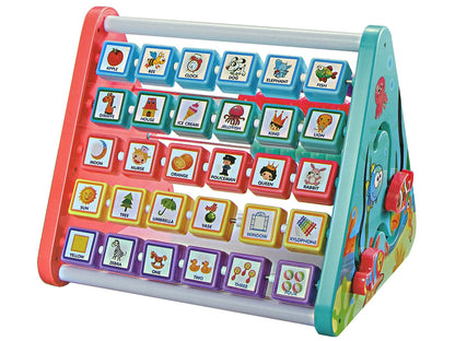 Prateleira educativa triangular contadores letras objetos animais