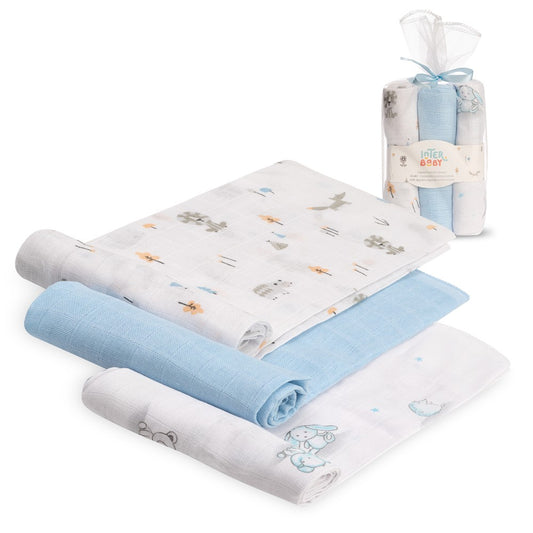 Fralda 80X80 Conjunto 3 Unidades Azul Floresta/Selva Interbaby