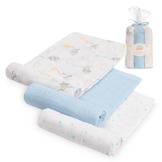 Fralda 80X80 Pack 3 Unidades Elefantes e Estrelas Azul Interbaby