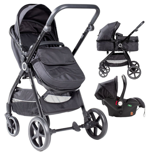 Carrinho Bebé 3 em 1 com Alcofa + Cadeira + Cadeira Auto Grupo 0 Versa Preto Interbaby