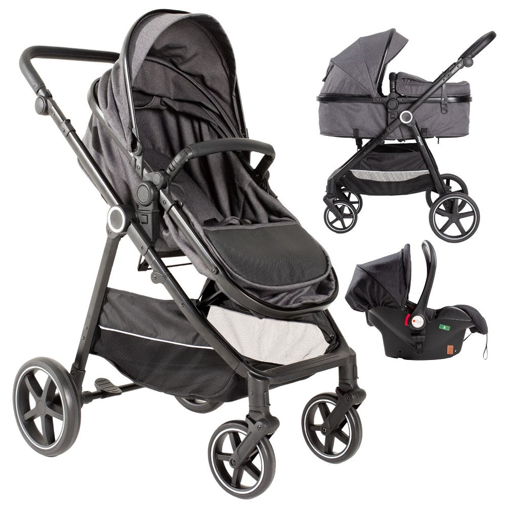 Carrinho Bebé 3 em 1: Alcofa + Cadeira + Cadeira Auto Do Grupo 0 Versa Cinzento Interbaby