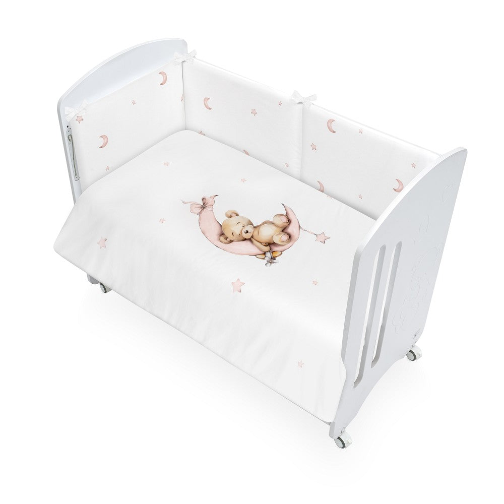 Conjunto Berço + Capa de Edredão Urso Lua Estrela Rosa Interbaby