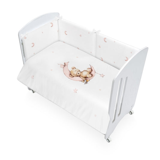 Conjunto Berço + Capa de Edredão Urso Lua Estrela Rosa Interbaby