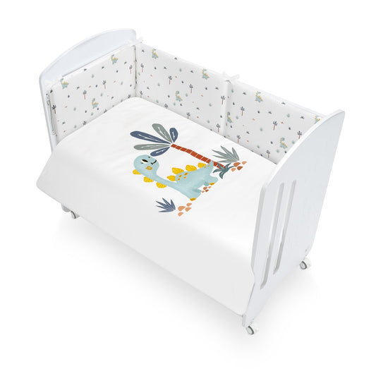 Conjunto Berço + Capa de Edredão Palmeira Branco e Dinossauro Interbaby