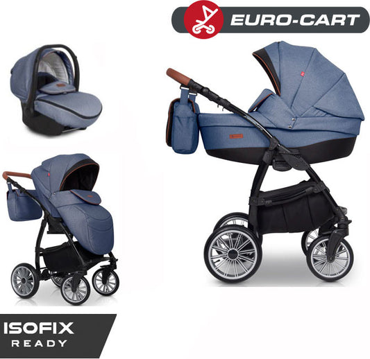 EURO-CART - Carrinho multifuncional PASSO PRO + Grupo 0+ ISOFIX READY Denim