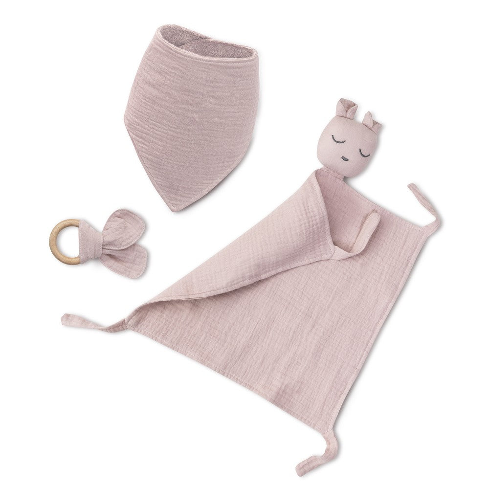 Conjunto Doudou + Bandana + Mordedor Oso Rosa Escuro Interbaby